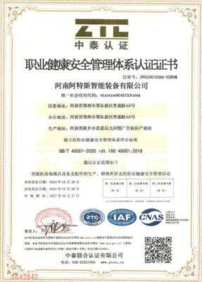 IAF-CNAS Occupational Health and Safety Management System Certification Certificate-Artus